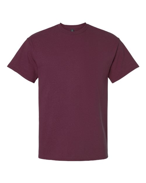 Maroon t-shirt flat lay